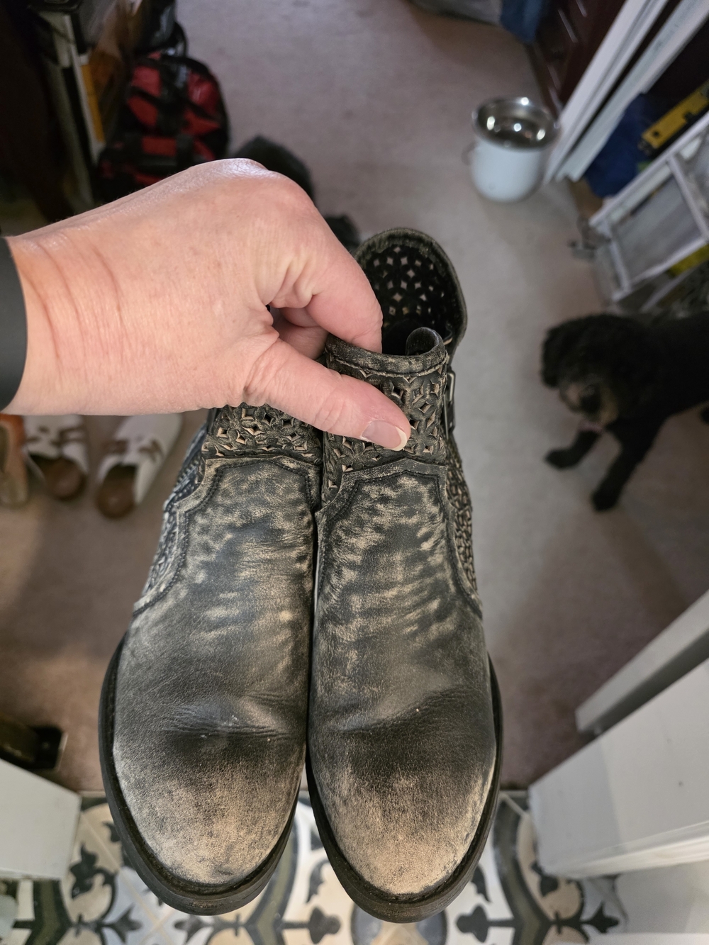 Circle G Distressed Black Leather Ankle Booties